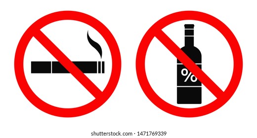 NO SMOKING, NO ALCOHOL sign. Vector.