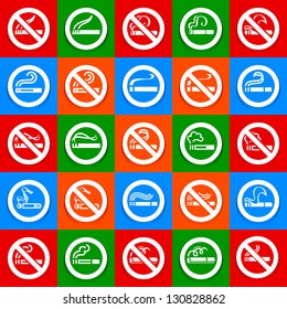 No smoking and smoking area - Big set multicolored stickers, vector illustration