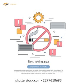 No smoking area flat contour style vector concept illustration
