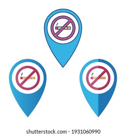 No smoking area icon location with 3 styles outline color, gradient and flat