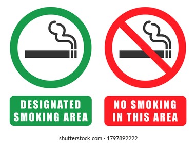 No smoking and smoking area icon sign. Cigar, tobacco prohibition logo symbol. Vector illustration image. Isolated on white background.	
