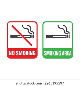 No smoking and Smoking area labels. Smoking design sign element. Vector illustration