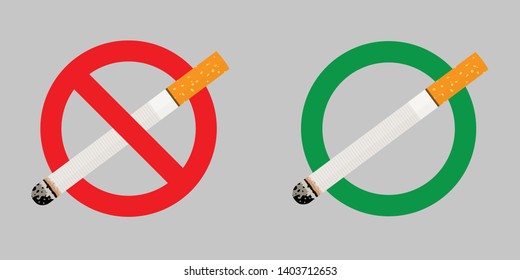 No smoking and Smoking area labels. Flat vector illustration.