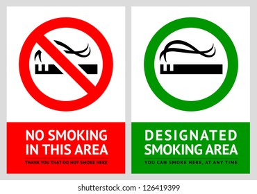 No smoking and Smoking area labels - Set 2, vector illustration