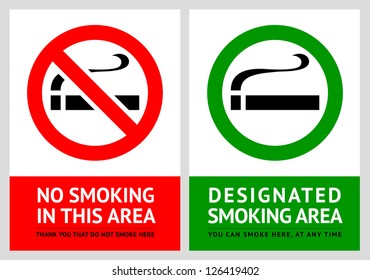 No smoking and Smoking area labels - Set 1, vector illustration