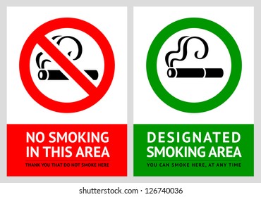 No smoking and Smoking area labels - Set 7, vector illustration