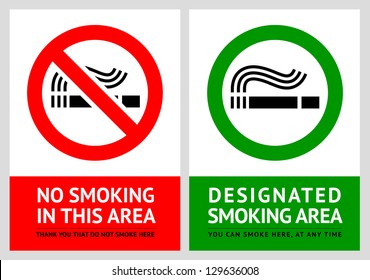 No smoking and Smoking area labels - Set 12, vector illustration