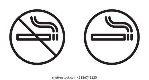 No smoking and Smoking area line icons. Smoking forbidden warning outline sign. Cigarette with smoke symbol. Editable stroke. Vector graphics