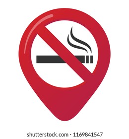 No smoking area marker map pin icon sign with flat design gradient styled cigarette in the prohibited forbidden red circle. Symbol of the no smoking area in the map apps isolated on white background