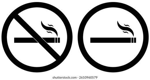 No smoking area and smoking area sign in Black. No smoking. ban symbol. No smoking symbol. No smoke circle in Black. forbidden icon. stop symbol icon set.