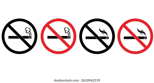 No smoking area and smoking area sign in Black and red. No smoking. ban symbol. No smoking symbol. No smoke circle in Black and red. forbidden icon. stop symbol icon set.