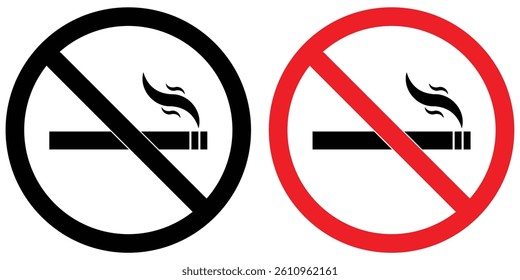 No smoking area and smoking area sign in Black and red. No smoking. ban symbol. No smoking symbol. No smoke circle in Black and red. forbidden icon. stop symbol icon set.