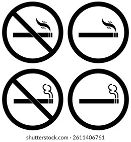 No smoking area and smoking area sign in Black. No smoking. ban symbol. No smoking symbol. No smoke circle in Black. forbidden icon. stop symbol icon set.