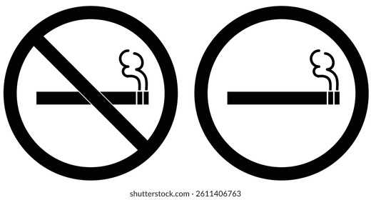 No smoking area and smoking area sign in Black. No smoking. ban symbol. No smoking symbol. No smoke circle in Black. forbidden icon. stop symbol icon set.