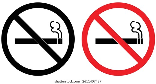 No smoking area and smoking area sign in Black and red. No smoking. ban symbol. No smoking symbol. No smoke circle in Black and red. forbidden icon. stop symbol icon set.