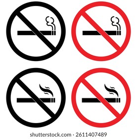 No smoking area and smoking area sign in Black and red. No smoking. ban symbol. No smoking symbol. No smoke circle in Black and red. forbidden icon. stop symbol icon set.