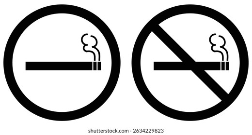 No smoking area and smoking area sign in Black. No smoking. ban symbol. No smoking symbol. No smoke circle. forbidden icon. stop symbol icon set.