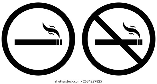 No smoking area and smoking area sign in Black. No smoking. ban symbol. No smoking symbol. No smoke circle. forbidden icon. stop symbol icon set.