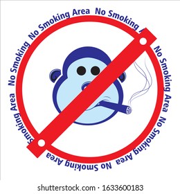 No Smoking Area Sign With Cute Gorilla Character Vector