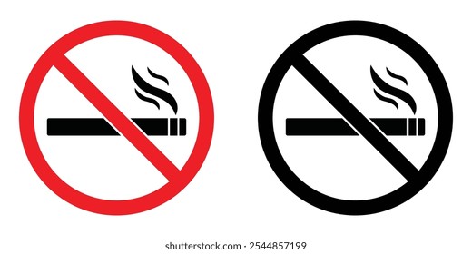 Área de no fumadores y área de fumadores signo de símbolo de parada rojo y negro imprimible conjunto de iconos ban silueta icono de diseño Plantilla. no smoke. ban. Cigarrillo.