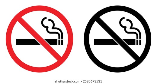 No smoking area sign printable red and black color. No smoking, ban symbol. No smoking symbol. no smoke circle in red and black. Forbidden icon. stop symbol icon set.