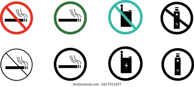 No smoking area sign printable stop symbol icon set ban silhouette icon design template.no smoke. ban. graphics Cigarette. smoking for website Multi Series design development, transparent background.