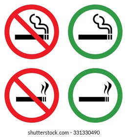 No smoking and Smoking area sign set . Vector illustration