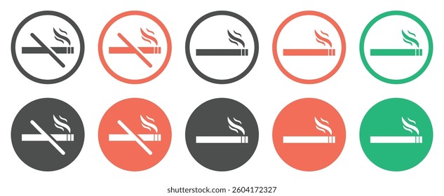 No smoking area and smoking area sign symbol. Smoking area and non-smoking area red, black and green template design. Prohibited signs. Silhouette and outline style. Vector illustration.