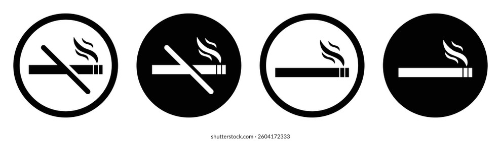 No smoking area and smoking area sign symbol. Smoking area and non-smoking area silhouette icon template design. Prohibited signs symbol. Ban sign icons. Vector illustration.