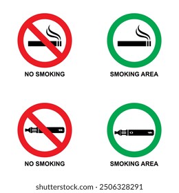 No Smoking and Smoking Area. Smoking Signs. 