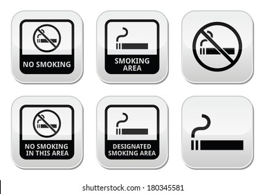 No smoking, smoking area vector buttons set