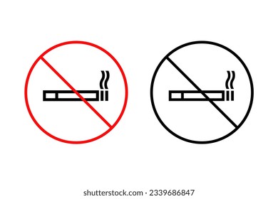 No smoking area vector icon set. Cigarette symbol in circle