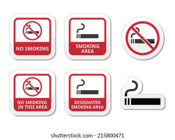 No smoking, smoking area vector icons set