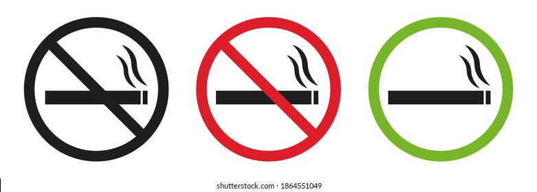 No smoking and Smoking area vector signs. Stop do not smoke circle icon symbol. Red and green smoking area. Smoke free zone. Vector eps10.