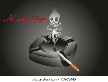 No Smoking. Ashtray with cigarette. Vector illustration.