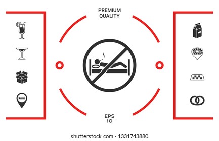 No smoking in bed - prohibition icon. Graphic elements for your design