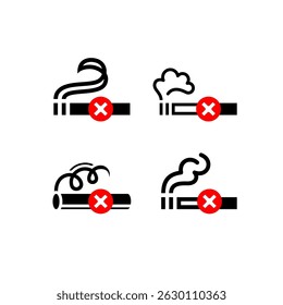 No smoking cigarette icon set, sign no smoking in this area, vector illustration for print