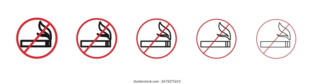 Nein Rauchen Zigarette Symbol Vektorkontur Set Illustration Zeichen