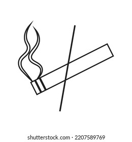 No Smoking Cigarette Line Icon. Smoking Forbidden Warning Sign. Editable Stroke. Vector Illustration