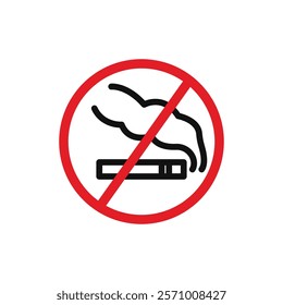 No smoking cigarette sign flat line symbol set.