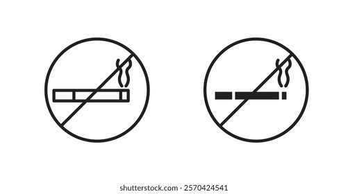 No smoking cigarette sign vectors set in black. line and flat versions