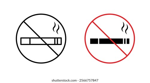 No smoking cigarette signs in black outline, solid and colored style