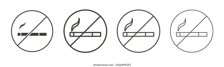 No smoking cigarette signs flat and linear vector illustration on white background.