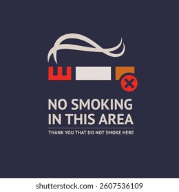 No smoking cigarette sticker, label no smoking in this area, vector illustration for print
