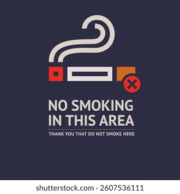 No smoking cigarette sticker, label no smoking in this area, vector illustration for print