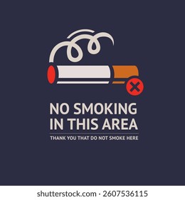 No smoking cigarette sticker, label no smoking in this area, vector illustration for print