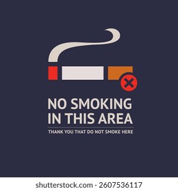 No smoking cigarette sticker, label no smoking in this area, vector illustration for print