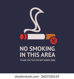 No smoking cigarette sticker, label no smoking in this area, vector illustration for print