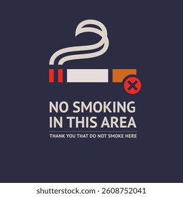 No smoking cigarette sticker, label no smoking in this area, vector illustration for print