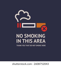No smoking cigarette sticker, label no smoking in this area, vector illustration for print